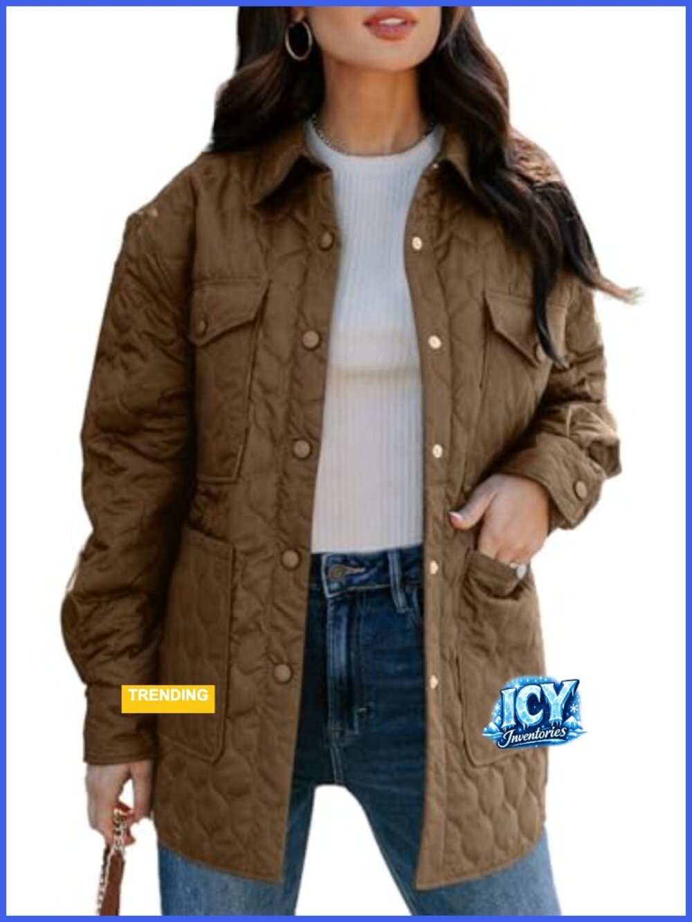 Women's Diamond Quilted Lightweight Puffer Jacket Long Sleeve Button Down